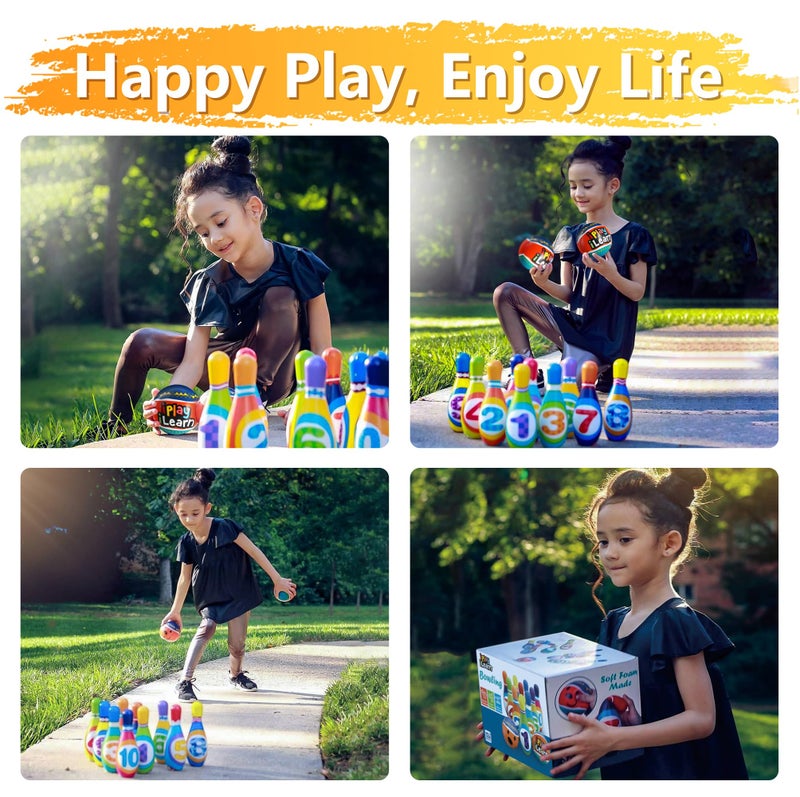iPlay, iLearn Kids Bowling Toys Set, Toddler Indoor Outdoor Activity Play Game, Soft 10 Foam Pins & Two Balls Playset, Educational, Birthday Party Gift for 18 24 Months, 2 3 Year Old Children Boy Girl - Image 2